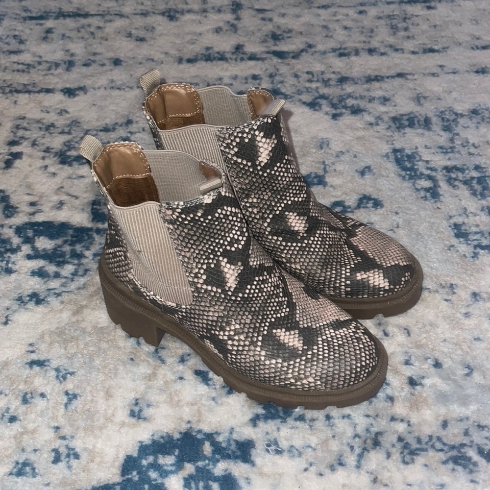 Snakeskin booties, size 6.5